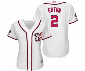 Women's Washington Nationals #2 Adam Eaton Authentic White Home Cool Base 2019 World Series Champions Baseball Jersey