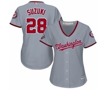 Women's Washington Nationals #28 Kurt Suzuki Authentic Grey Road Cool Base 2019 World Series Bound Baseball Jersey