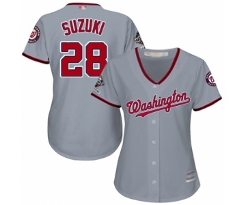 Women's Washington Nationals #28 Kurt Suzuki Authentic Grey Road Cool Base 2019 World Series Champions Baseball Jersey