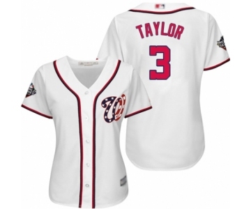Women's Washington Nationals #3 Michael Taylor Authentic White Home Cool Base 2019 World Series Bound Baseball Jersey