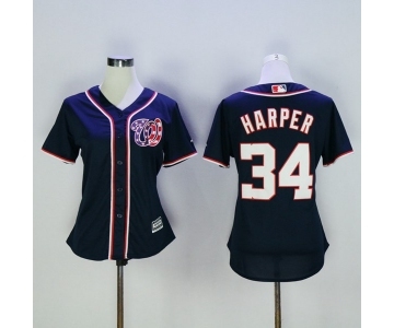 Women's Washington Nationals #34 Bryce Harper Majestic Blue Cool Base Player Jersey