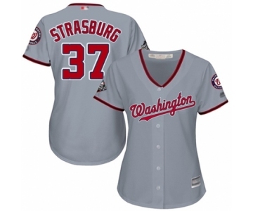 Women's Washington Nationals #37 Stephen Strasburg Authentic Grey Road Cool Base 2019 World Series Bound Baseball Jersey