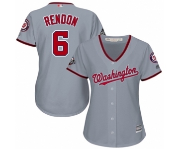 Women's Washington Nationals #6 Anthony Rendon Authentic Grey Road Cool Base 2019 World Series Bound Baseball Jersey