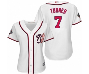 Women's Washington Nationals #7 Trea Turner Authentic White Home Cool Base 2019 World Series Bound Baseball Jersey