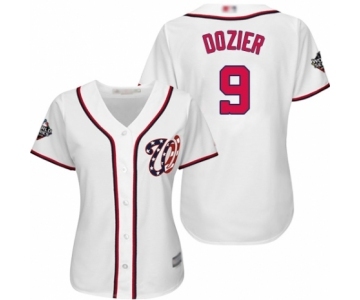 Women's Washington Nationals #9 Brian Dozier Authentic White Home Cool Base 2019 World Series Bound Baseball Jersey