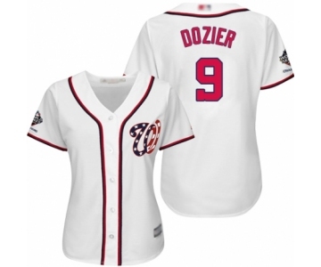 Women's Washington Nationals #9 Brian Dozier Authentic White Home Cool Base 2019 World Series Champions Baseball Jersey
