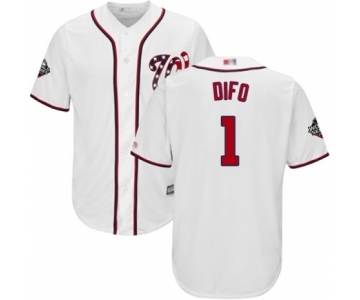 Youth Washington Nationals #1 Wilmer Difo Authentic White Home Cool Base 2019 World Series Bound Baseball Jersey