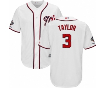 Youth Washington Nationals #3 Michael Taylor Authentic White Home Cool Base 2019 World Series Champions Baseball Jersey
