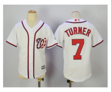 Youth Washington Nationals #7 Trea Turner White New Cool Base Jersey