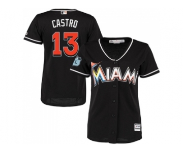 Women Miami Marlins #13 Starlin Castro Black Alternate Stitched MLB Jersey