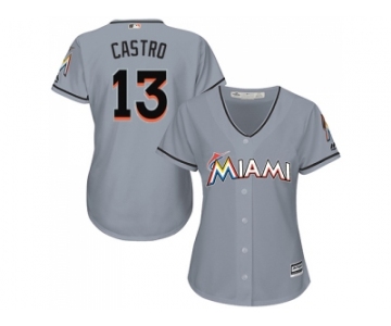 Women Miami Marlins #13 Starlin Castro Grey Road Stitched MLB Jersey