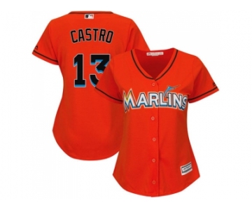 Women Miami Marlins #13 Starlin Castro Orange Alternate Stitched MLB Jersey