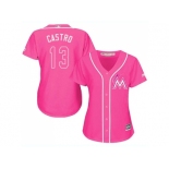 Women Miami Marlins #13 Starlin Castro Pink Fashion Stitched MLB Jersey