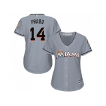 Women Miami Marlins #14 Martin Prado Grey Road Stitched MLB Jersey