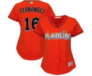 Women Miami Marlins #16 Jose Fernandez Majestic Orange Cool Base Player Jersey