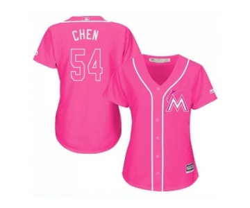 Women Miami Marlins #54 Wei-Yin Chen Pink Fashion Stitched MLB Jersey