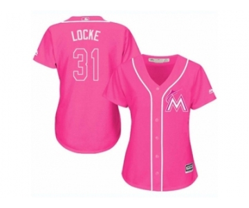 Women's Majestic Miami Marlins #31 Jeff Locke Replica Pink Fashion Cool Base MLB Jersey