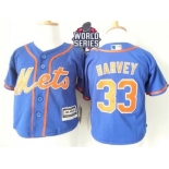 Toddler New York Mets #33 Matt Harvey Blue Alternate Home Cool Base W 2015 World Series Patch Stitched Baseball Jersey