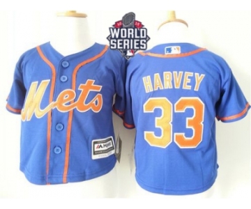 Toddler New York Mets #33 Matt Harvey Blue Alternate Home Cool Base W 2015 World Series Patch Stitched Baseball Jersey