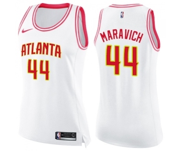 Women's Nike Atlanta Hawks #44 Pete Maravich Swingman White Pink Fashion NBA Jersey