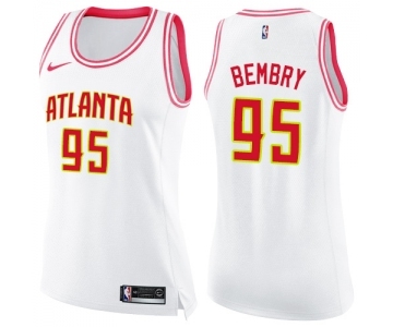 Women's Nike Atlanta Hawks #95 DeAndre' Bembry Swingman White Pink Fashion NBA Jersey