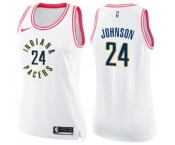 Women's Nike Indiana Pacers #24 Alize Johnson Swingman White Pink Fashion NBA Jersey