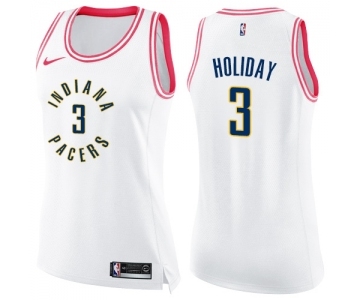 Women's Nike Indiana Pacers #3 Aaron Holiday Swingman White Pink Fashion NBA Jersey