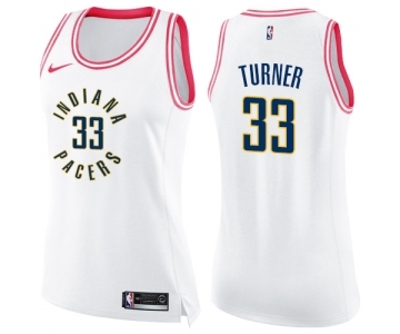Women's Nike Indiana Pacers #33 Myles Turner Swingman White Pink Fashion NBA Jersey