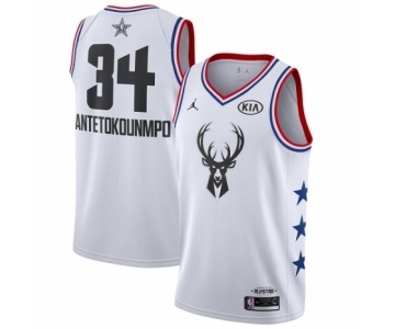 Women's Jordan Milwaukee Bucks #34 Giannis Antetokounmpo Swingman White 2019 All-Star Game Basketball Jersey