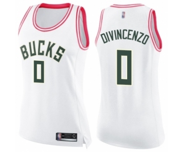 Women's Milwaukee Bucks #0 Donte DiVincenzo Swingman White Pink Fashion Basketball Jersey