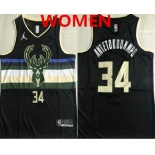 Women's Milwaukee Bucks #34 Giannis Antetokounmpo Black 2021 Brand Jordan AU Stitched Jersey Women's Milwaukee Bucks #34 Giannis Antetokounmpo Black 2021 Brand Jordan AU Stitched Jersey