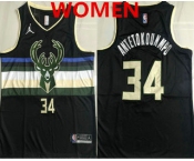Women's Milwaukee Bucks #34 Giannis Antetokounmpo Black 2021 Brand Jordan AU Stitched Jersey Women's Milwaukee Bucks #34 Giannis Antetokounmpo Black 2021 Brand Jordan AU Stitched Jersey