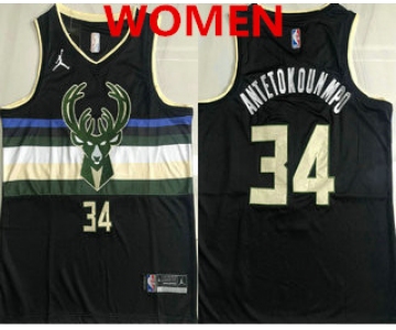 Women's Milwaukee Bucks #34 Giannis Antetokounmpo Black 2021 Brand Jordan AU Stitched Jersey