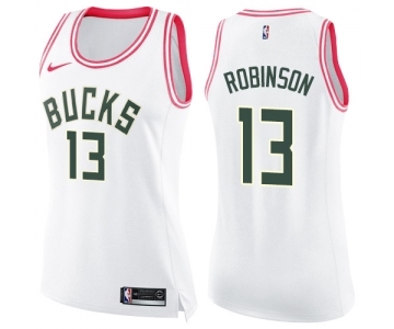 Women's Nike Milwaukee Bucks #13 Glenn Robinson Swingman White Pink Fashion NBA Jersey