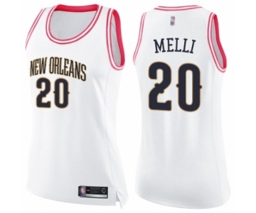 Women's New Orleans Pelicans #20 Nicolo Melli Swingman White Pink Fashion Basketball Jersey