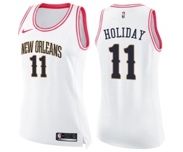 Women's Nike New Orleans Pelicans #11 Jrue Holiday Swingman White Pink Fashion NBA Jersey