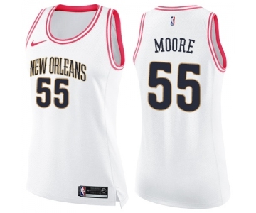 Women's Nike New Orleans Pelicans #55 E'Twaun Moore Swingman White Pink Fashion NBA Jersey