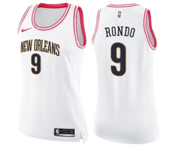 Women's Nike New Orleans Pelicans #9 Rajon Rondo Swingman White Pink Fashion NBA Jersey