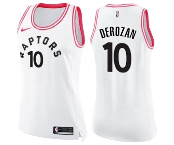 Women's Nike Toronto Raptors #10 DeMar DeRozan Swingman White Pink Fashion NBA Jersey