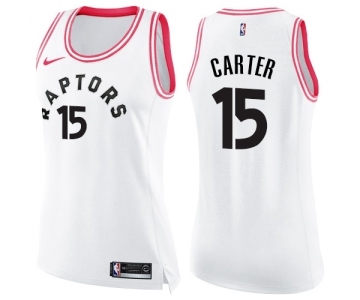 Women's Nike Toronto Raptors #15 Vince Carter Swingman White Pink Fashion NBA Jersey