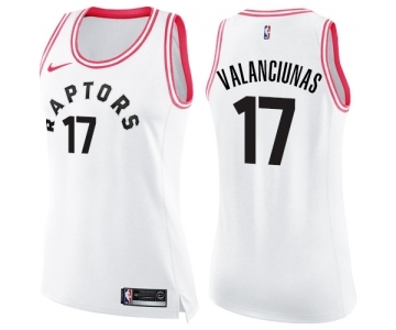 Women's Nike Toronto Raptors #17 Jonas Valanciunas Swingman White Pink Fashion NBA Jersey