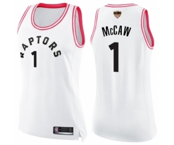 Women's Toronto Raptors #1 Patrick McCaw Swingman White Pink Fashion 2019 Basketball Finals Bound Jersey