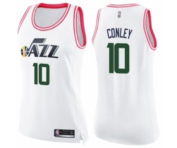 Women's Utah Jazz #10 Mike Conley Swingman White Pink Fashion Basketball Jersey