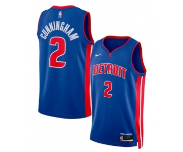 Men's Detroit Pistons #2 Cade Cunningham Blue 2024 Icon Edition Stitched Baseball Jersey