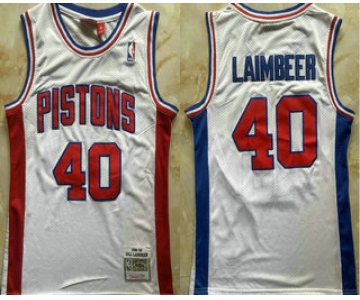 Men's Detroit Pistons #40 Bill Laimbeer White 1988-89 Stitched Jersey