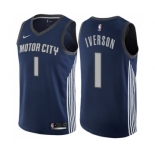 Men's Nike Detroit Pistons #1 Allen Iverson Authentic Navy Blue NBA Jersey - City Edition