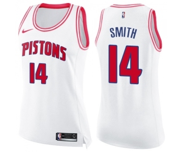 Women's Nike Detroit Pistons #14 Ish Smith Swingman White Pink Fashion NBA Jersey