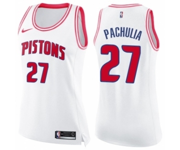 Women's Nike Detroit Pistons #27 Zaza Pachulia Swingman White Pink Fashion NBA Jersey