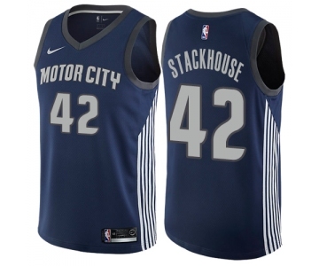 Youth Nike Detroit Pistons #42 Jerry Stackhouse Swingman Navy Blue NBA Jersey - City Edition