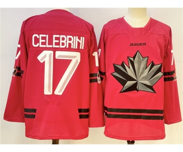 Men's Canada Hockey #17 Macklin Celebrini Red Stitched Jersey